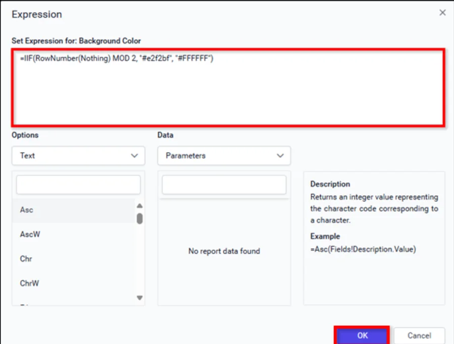 Click OK after setting the expression builder