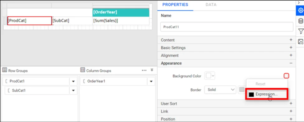 Select the expression menu