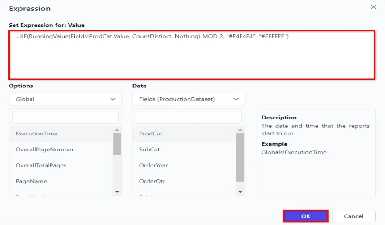 Set expression for applying background color in grouping’s row