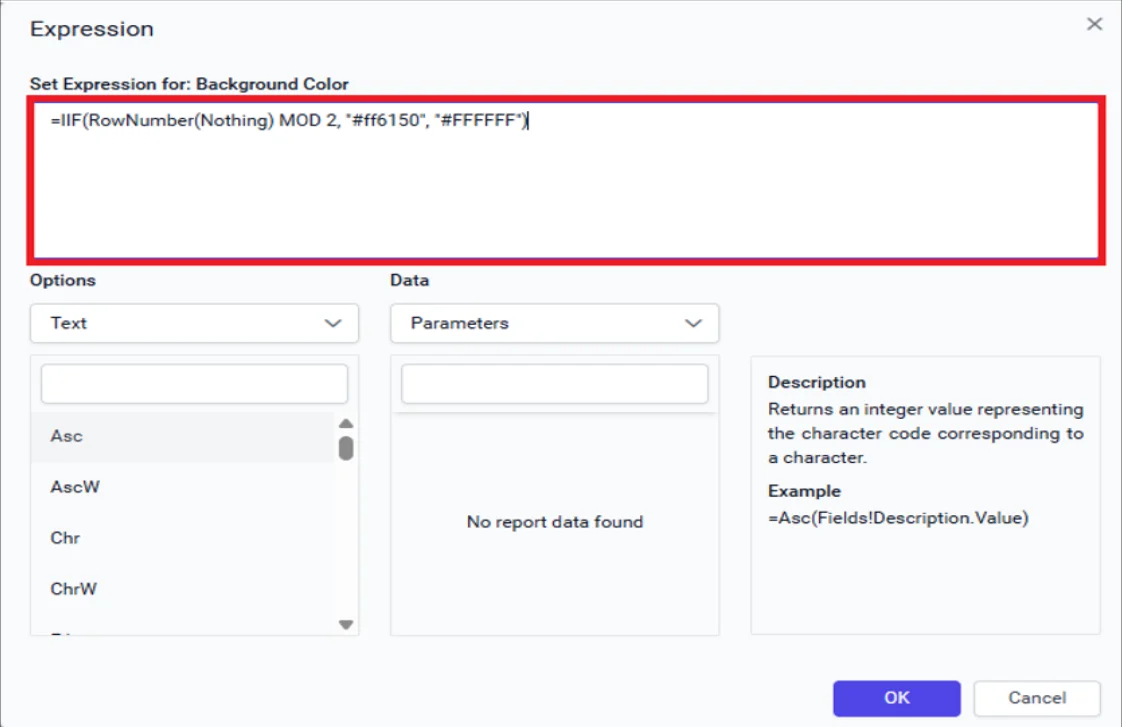 Set expression for applying background color to table’s row