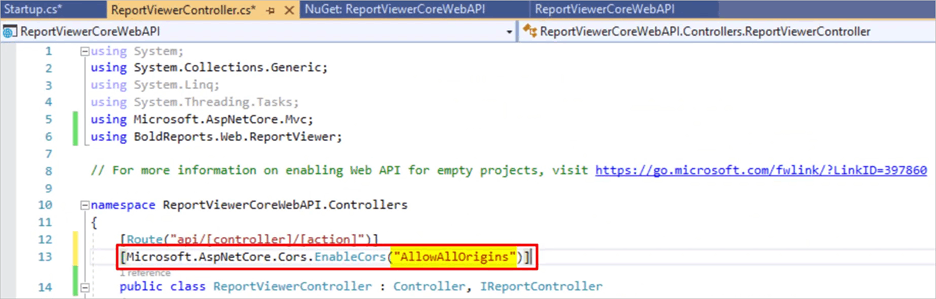 Specify the policy name. | ASP.NET Core Reporting Tools