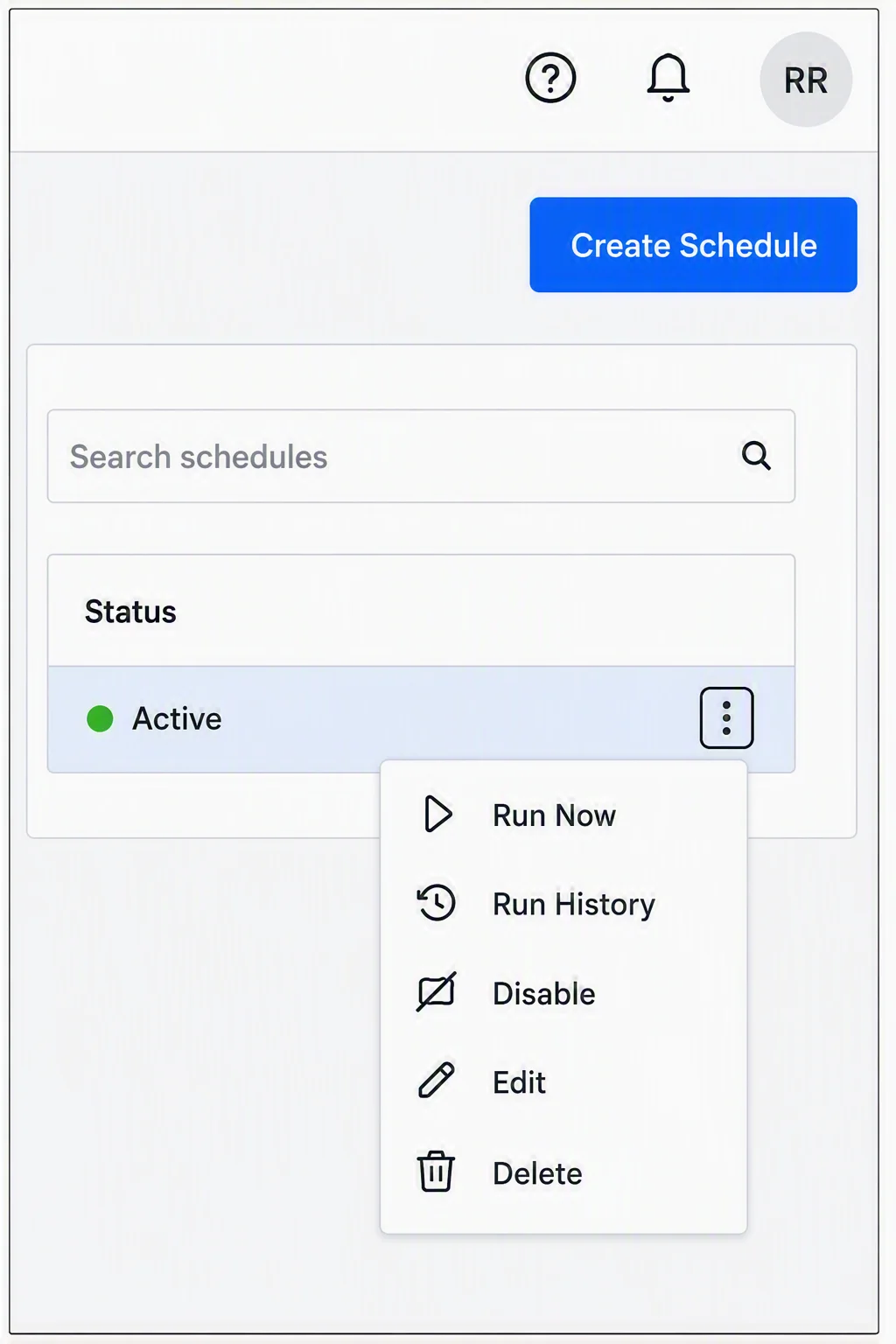 Actions menu