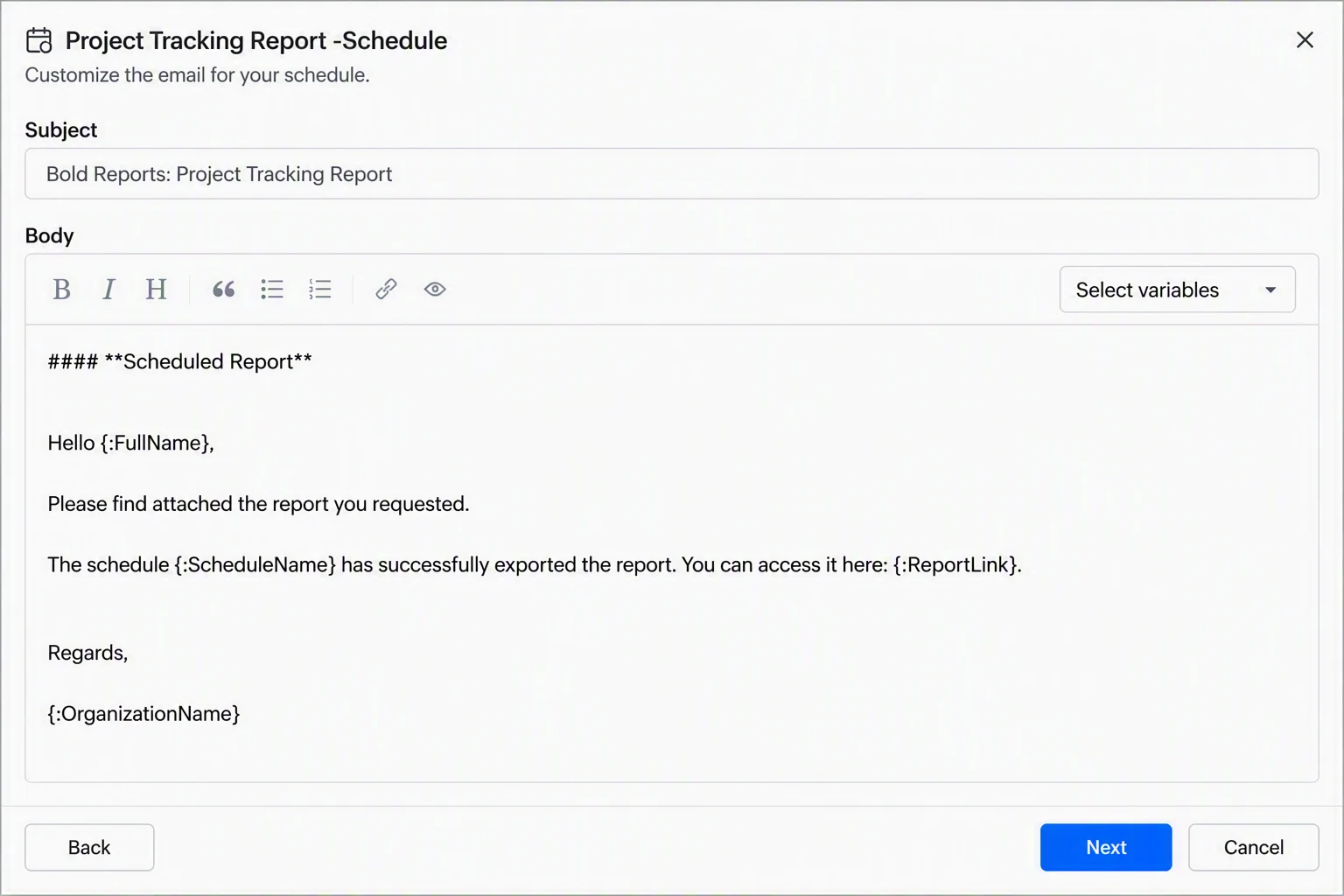 Customizing an email template