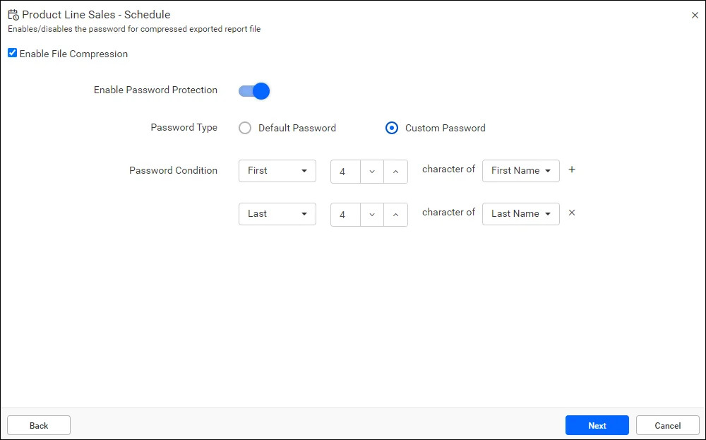 Enabling file compression and password protection