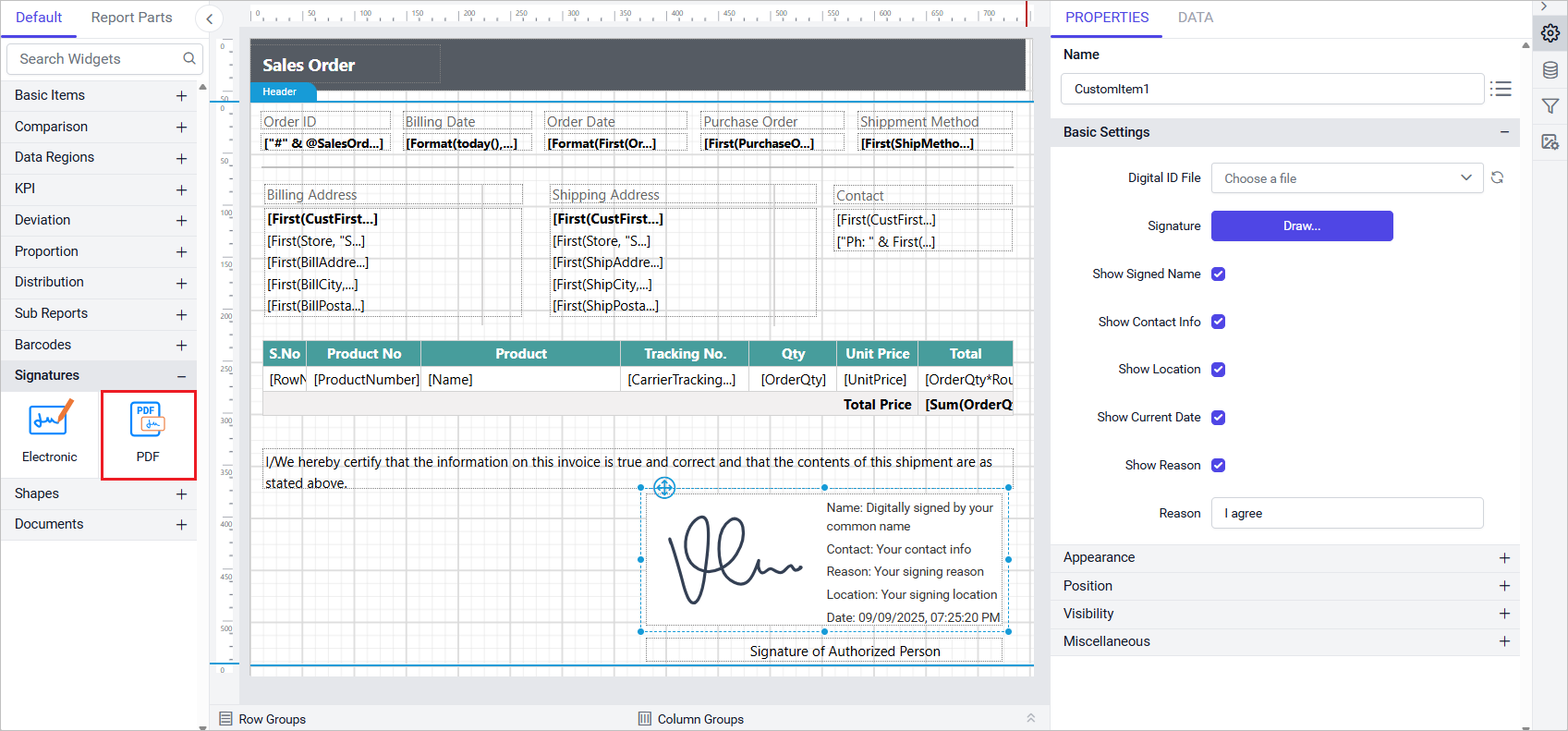 PDF Signature Report Item