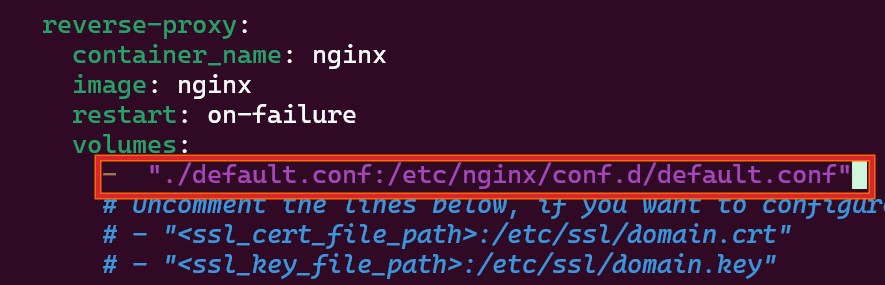 Default.conf file in the docker-compose file.
