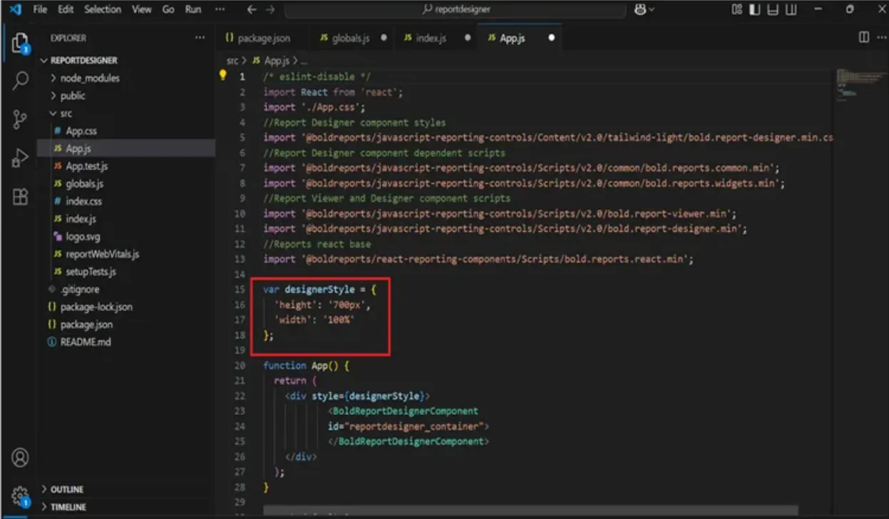 Import designer style into App. js file