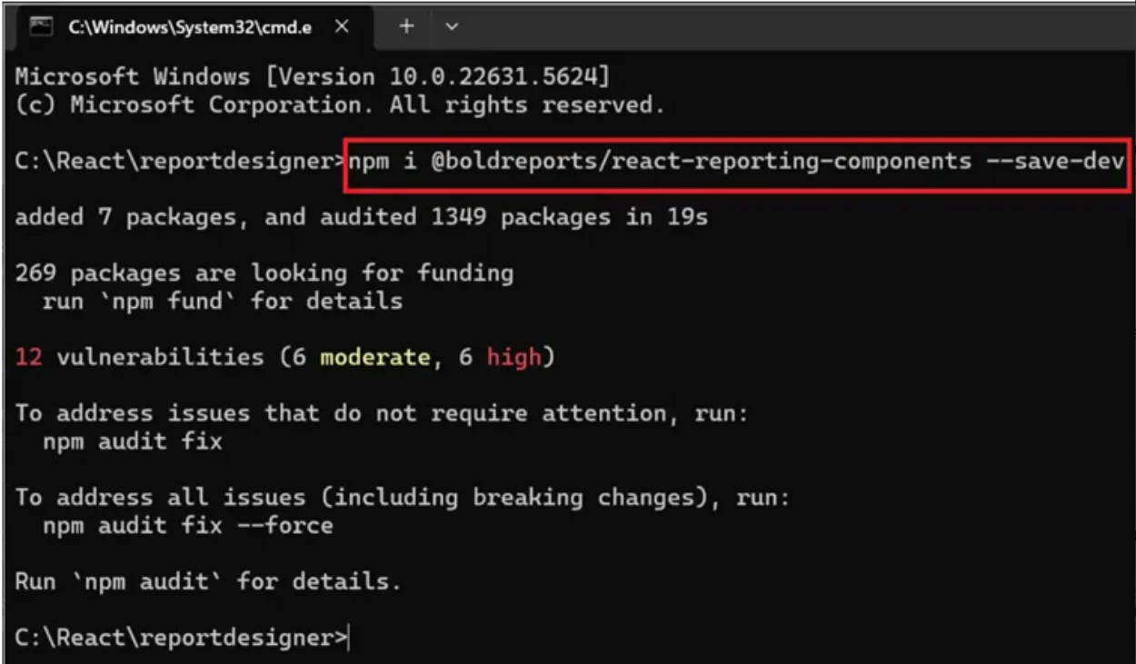 Installing the Bold Reports React package