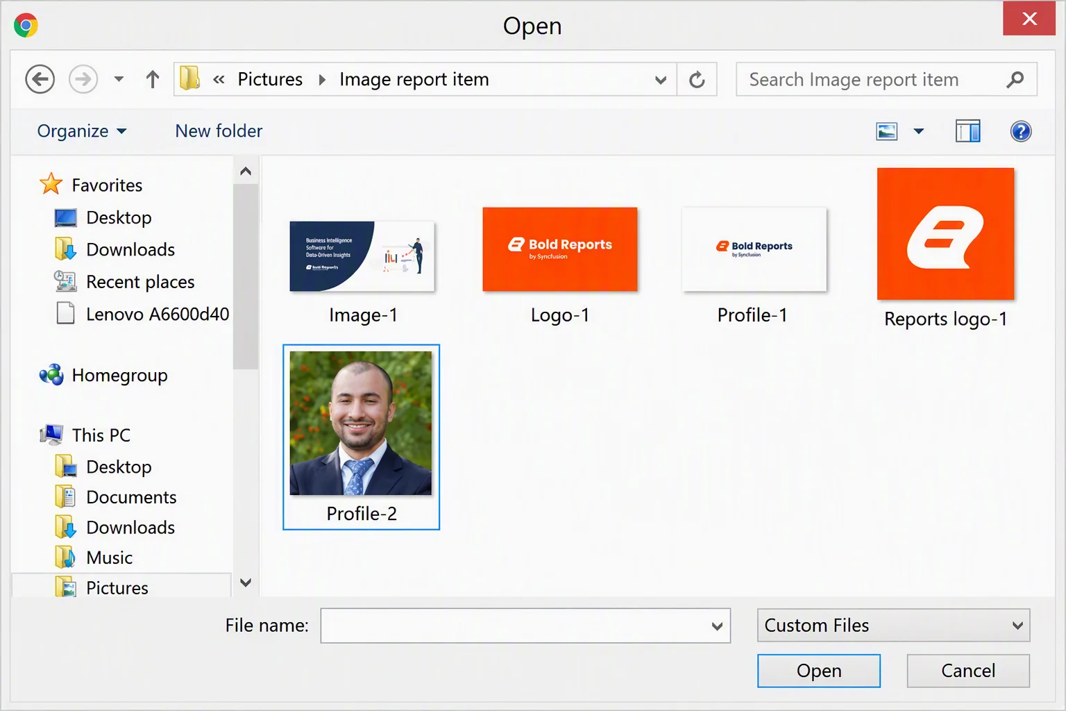 Browse and select image from file explorer