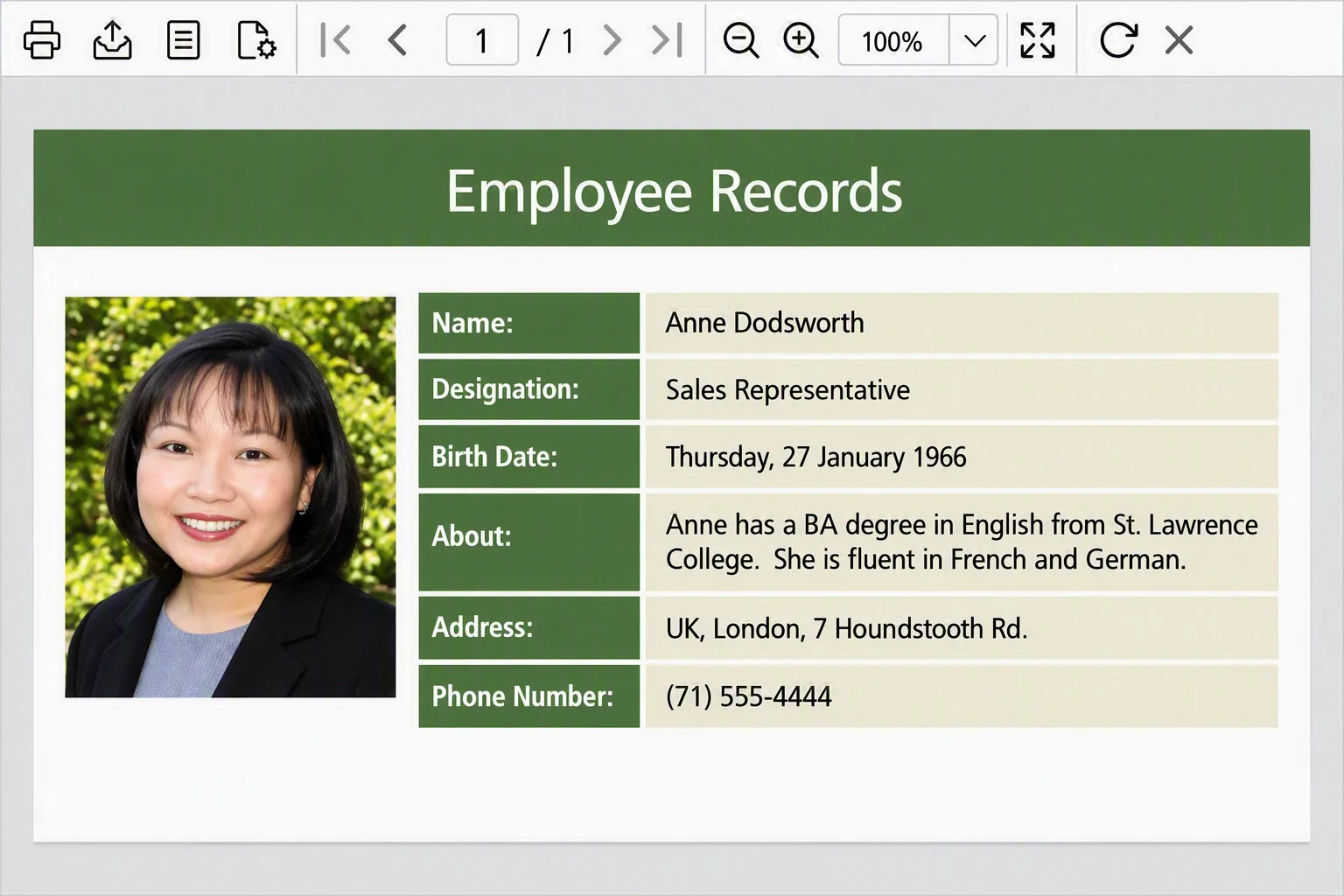 Image loaded from database into the report