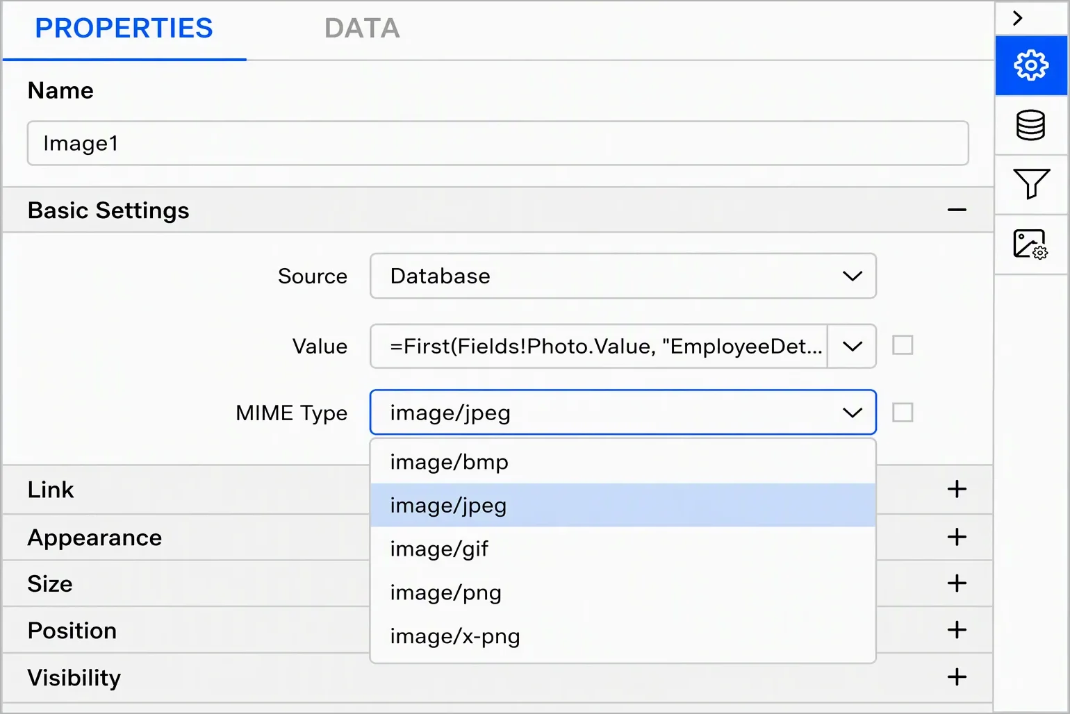 Set MIME type for an image