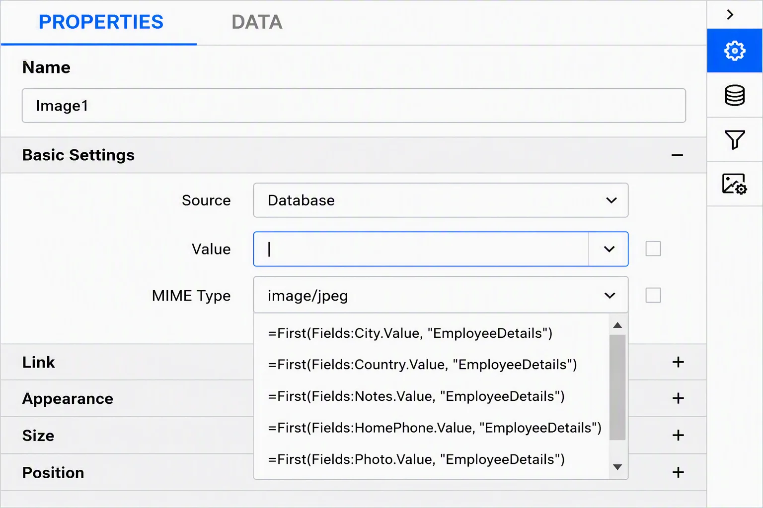 Set value from data set