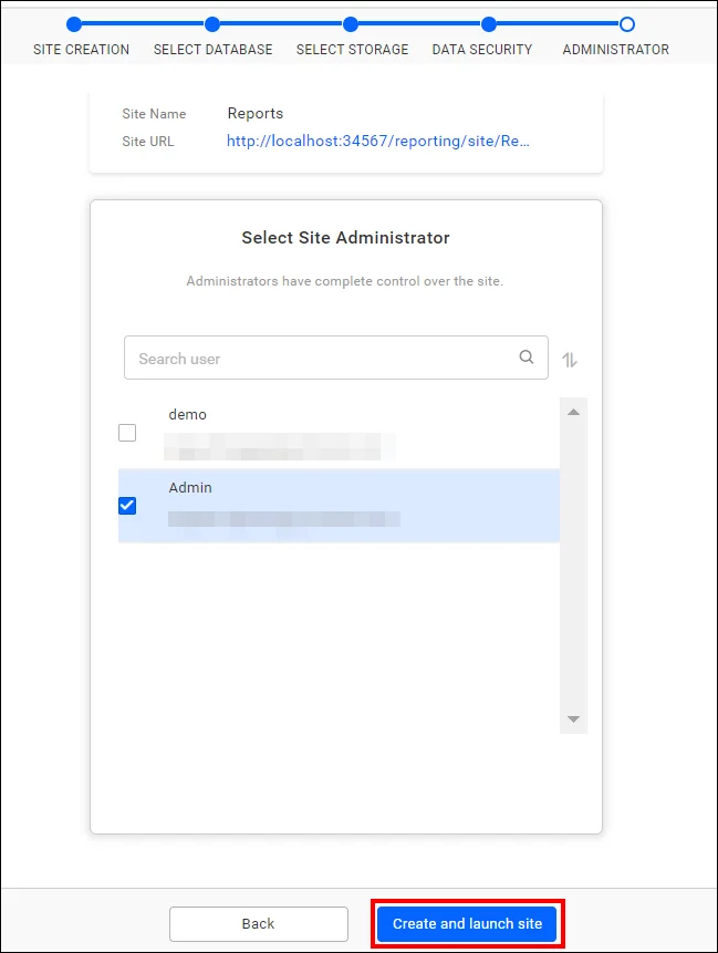 Select site administrator