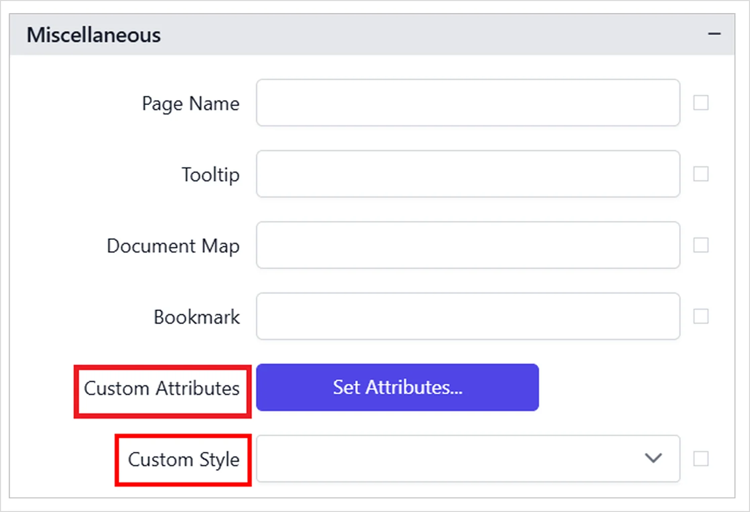 Custom style and attributes properties 