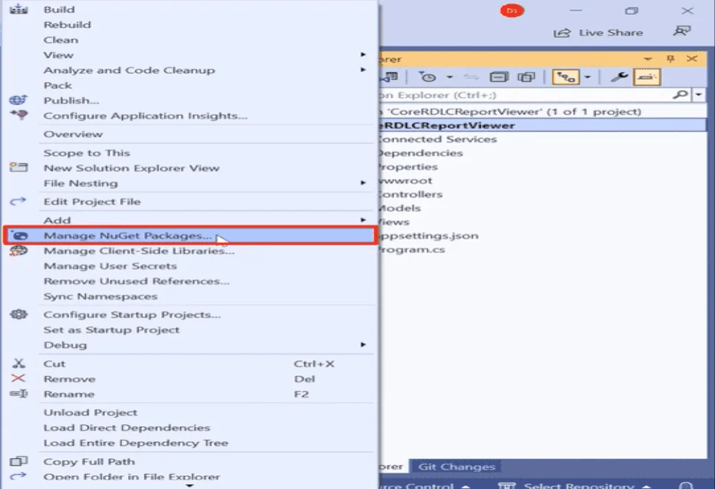 Choose Manage NuGet Packages