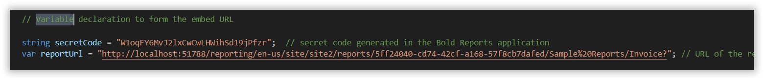 Set the URL of the report
