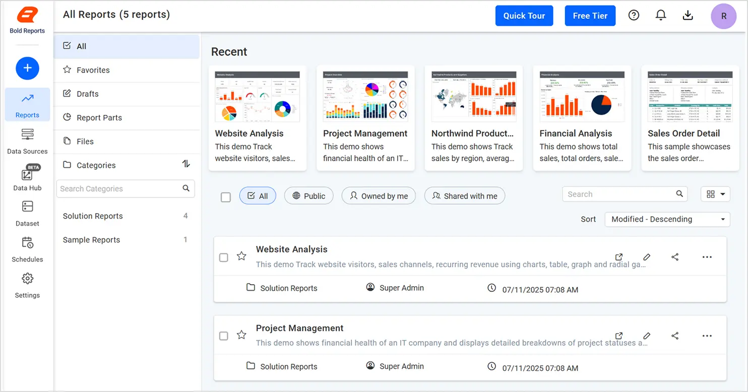 Launching the Bold Reports Report Designer