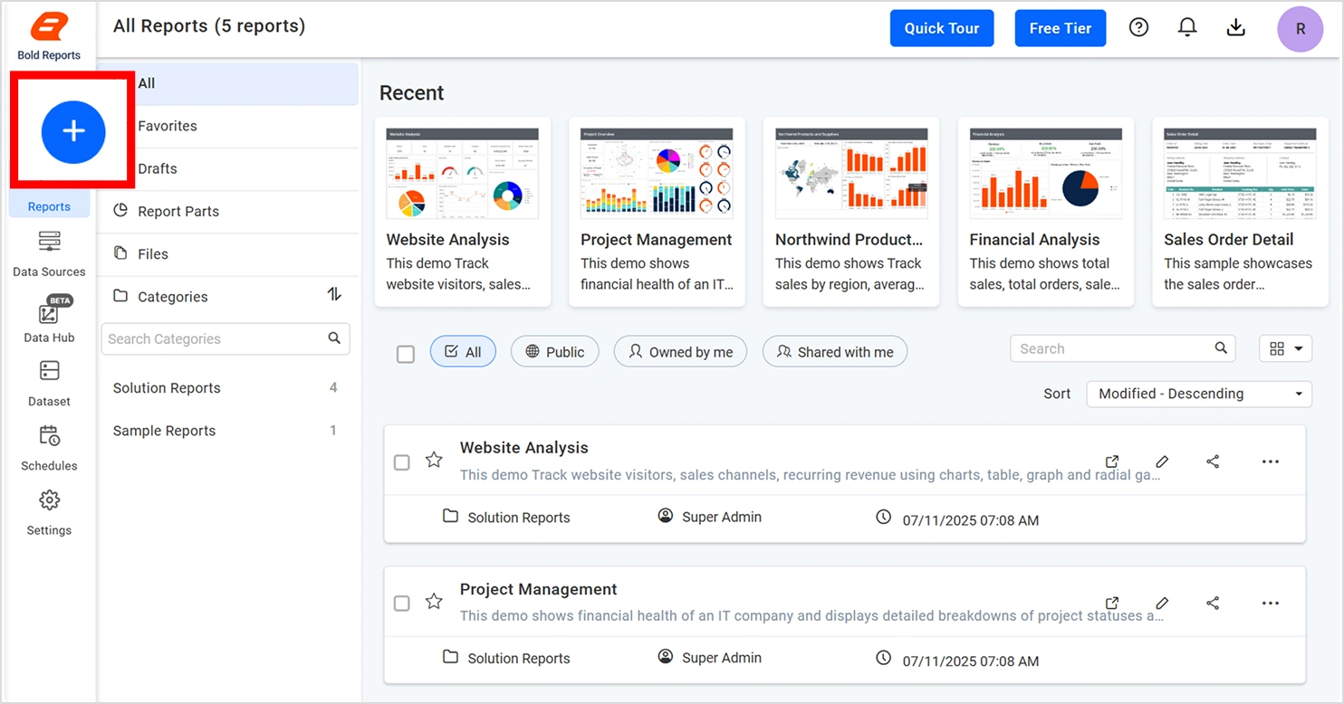 Starting a New Report