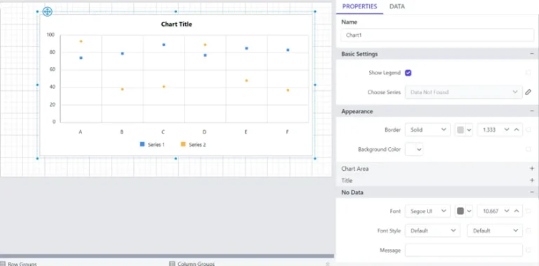 The designer surface displaying the properties panel.