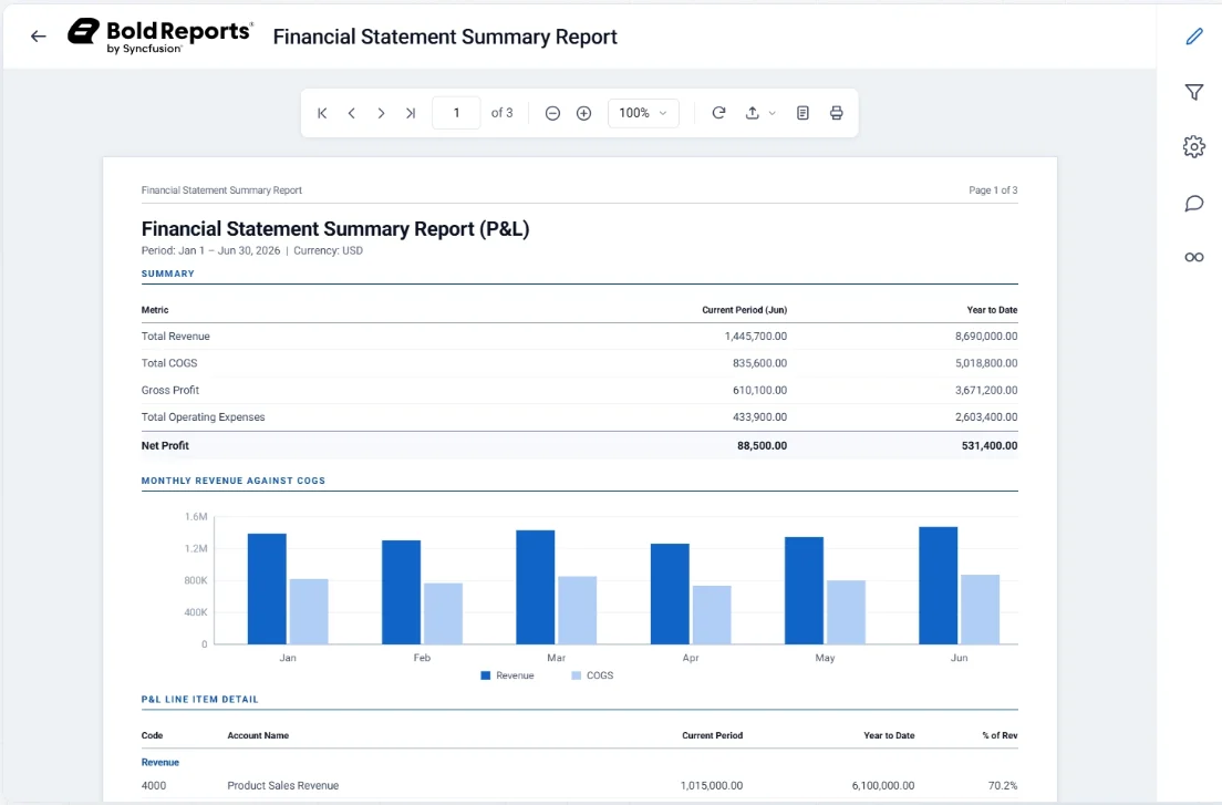 Financial Statement Summary Report