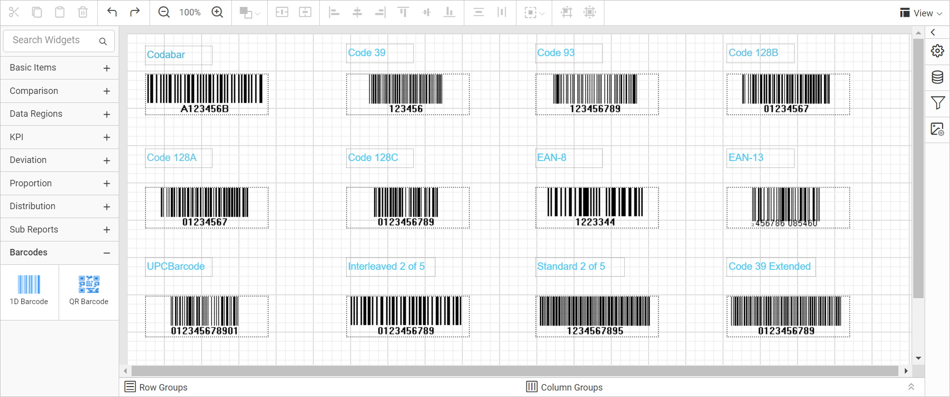 Types of 1-D barcode