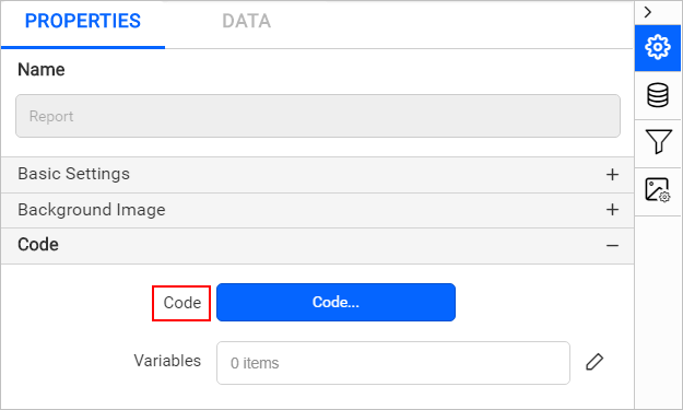 Select Code module from property panel