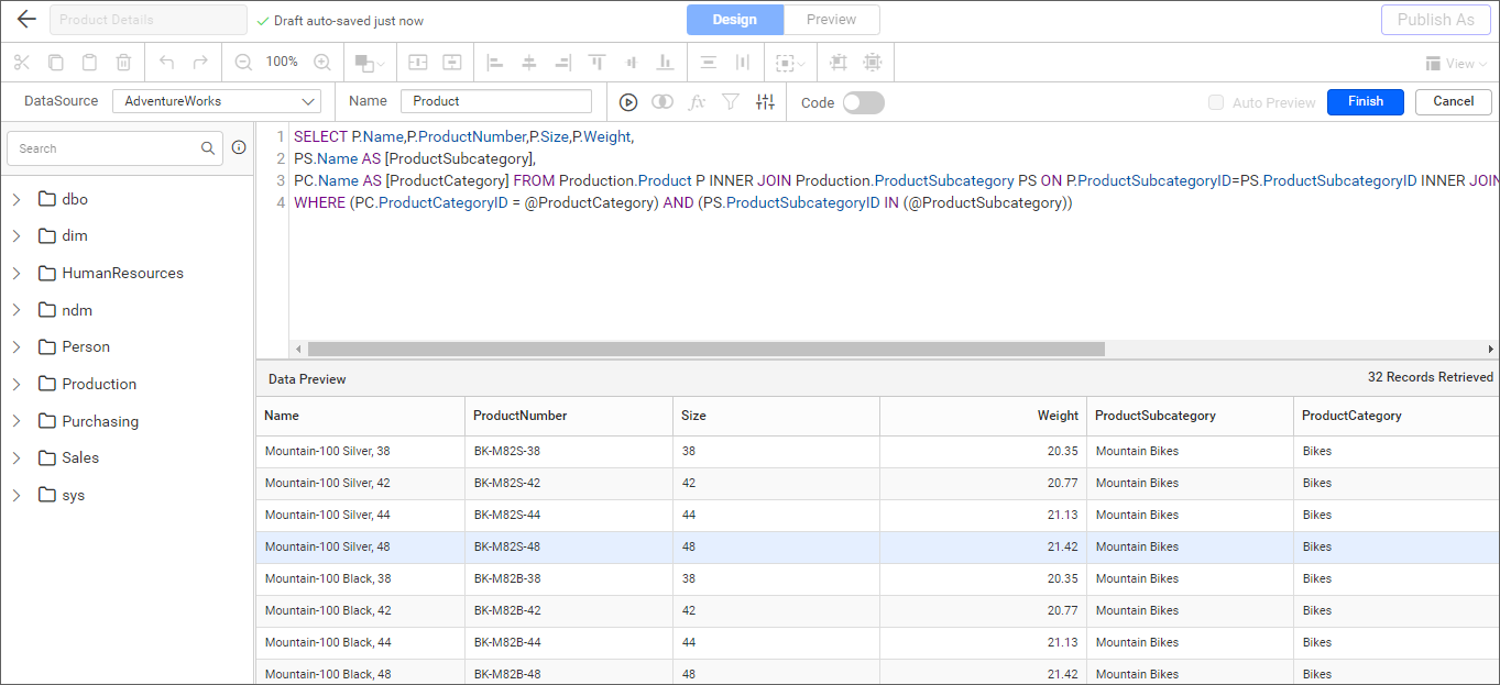 Create data set product