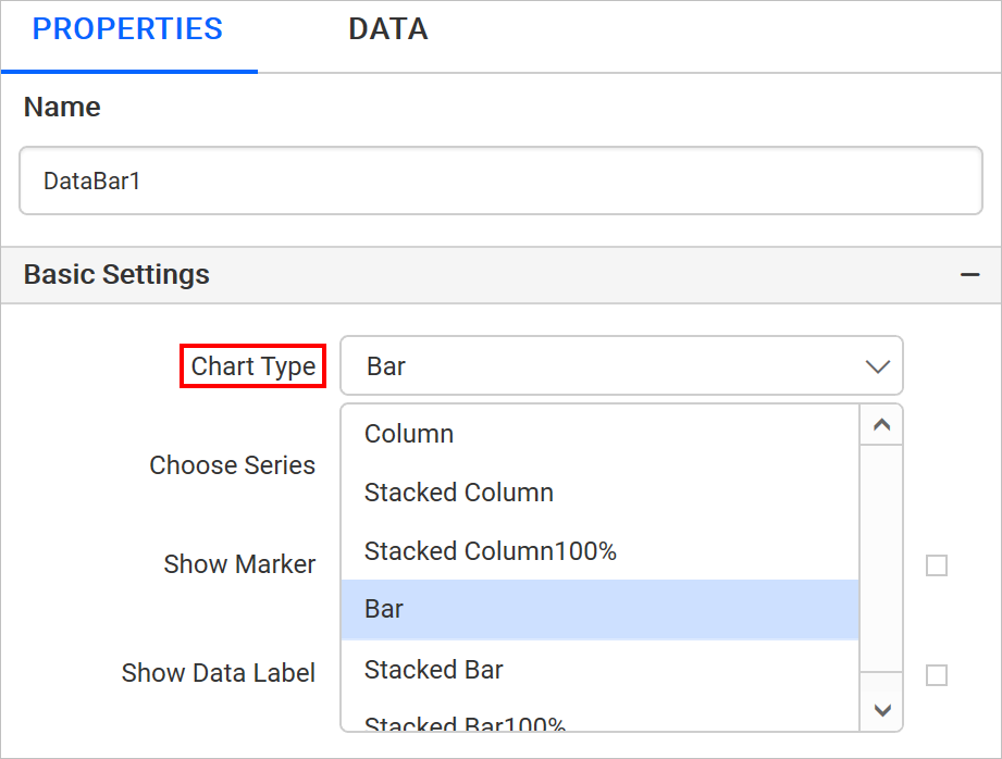 Selecting a chart type