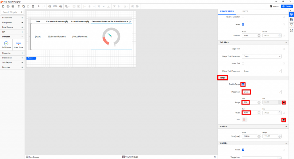 Range properties configuration