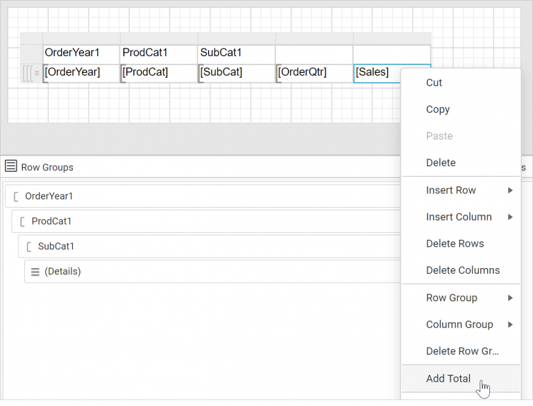 Adding subtotal in table