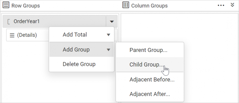 Child grouping menu