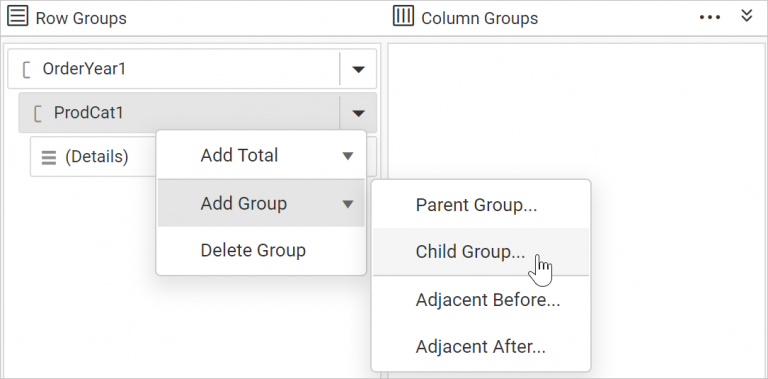 Child grouping menu