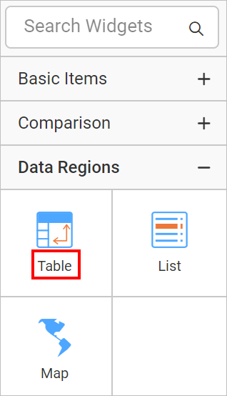 Table listed in in item panel