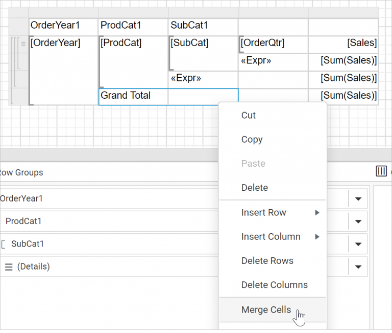 Merge cells in table