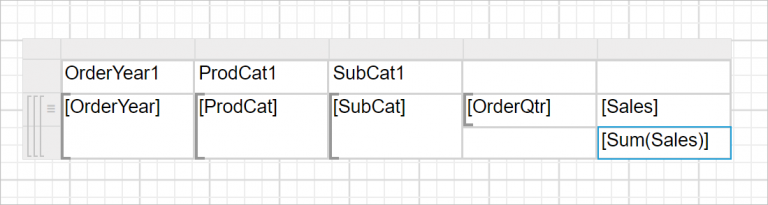 Table design with subtotal