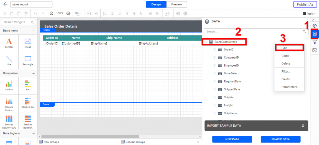 Edit data set