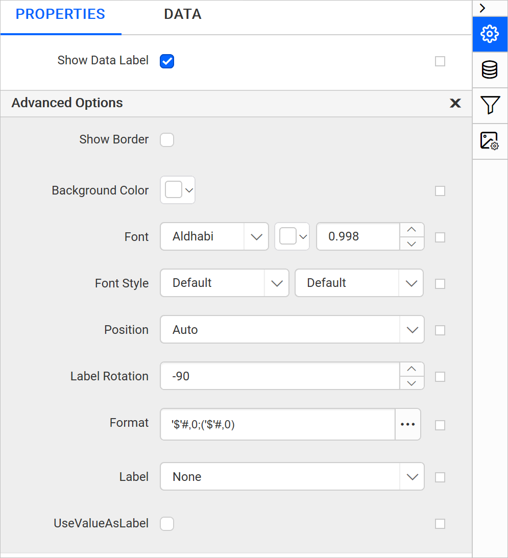 Configuring data labels in the sparkline