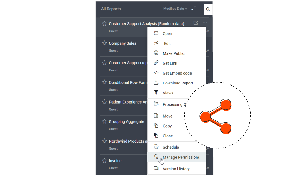Share reports with user or groups