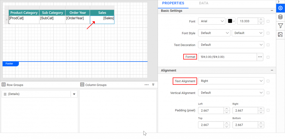 Formatting currency field