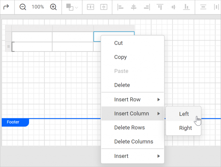 Insert column menu