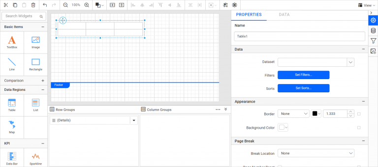 Table structure with properties