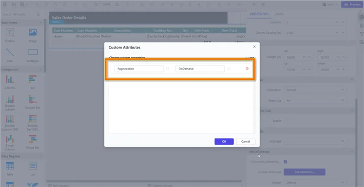 Creating a custom attribute using the PageCreation property.