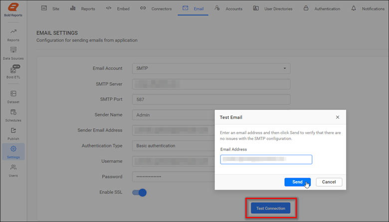 Email Credential Testing in Server Settings