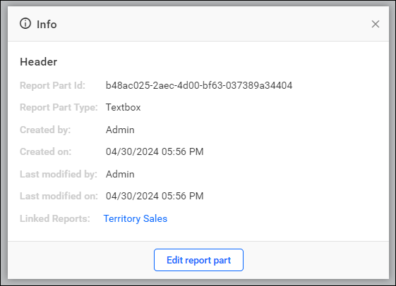 Info option for report parts