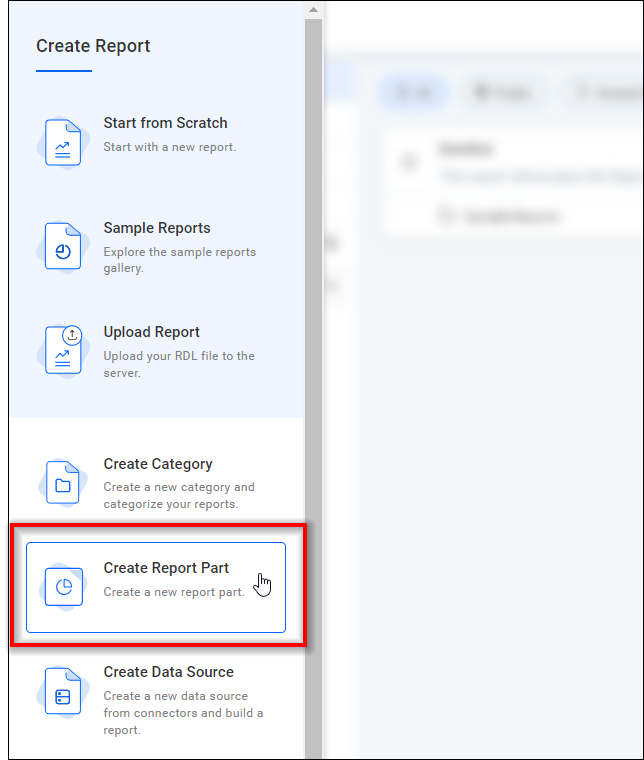 Report Part Creation Option