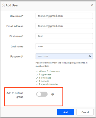 Add to default group option
