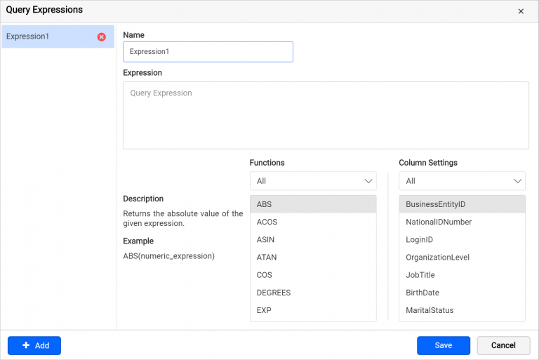 Query expression dialog