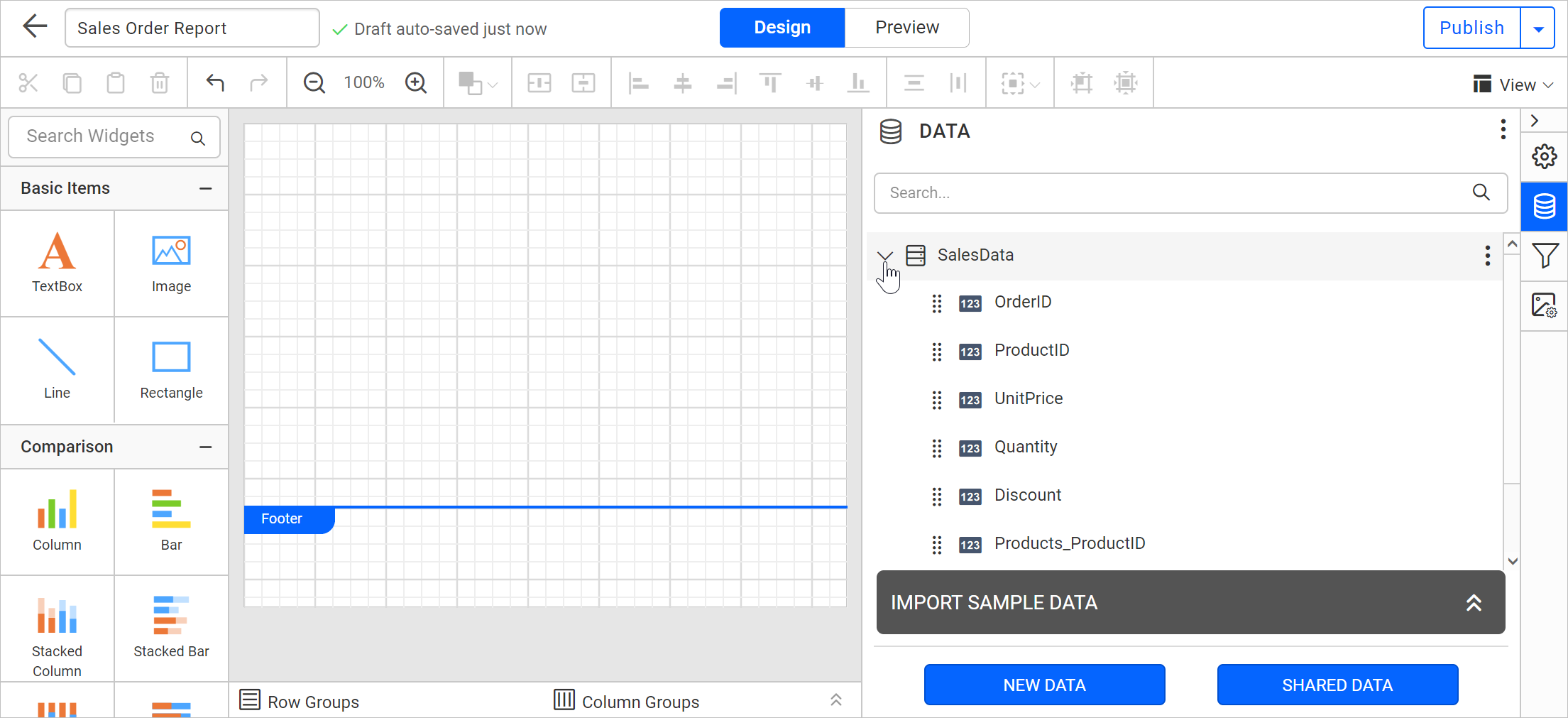 Dataset listed in data pane