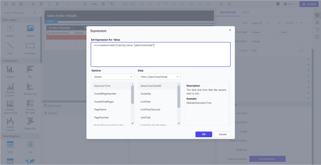 Expression dialog | Reporting Tools