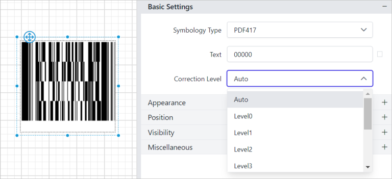 PDF417 barcode report item | Reporting Tools